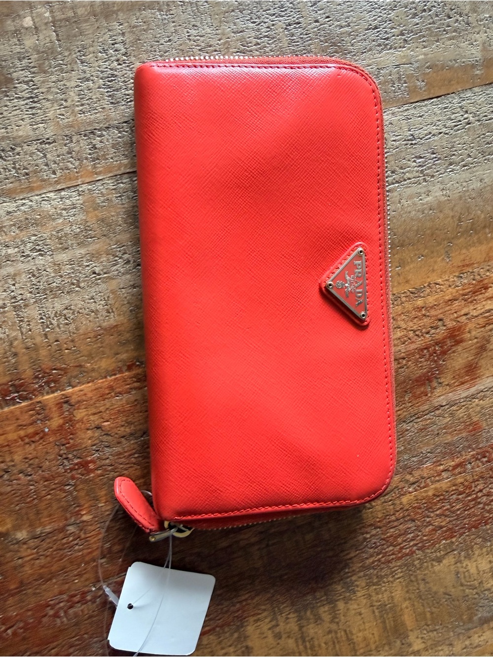 Prada Red Saffiano Zip Wallet